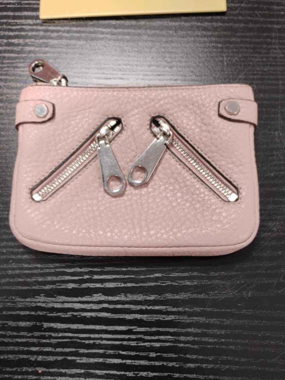 Rebecca Minkoff Blush Pink Leather Moto Zip Coin Purse Keychain